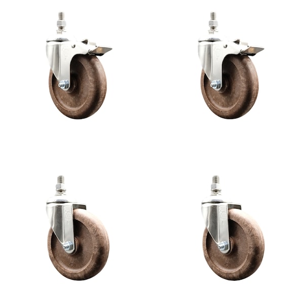 Service Caster 5 Inch 316SS High Temp Glass Filled Nylon 10mm Stem Caster Lock Brake, 2PK SS316TSTTL20S514-GFNSHT-M1015-2-S2 - main